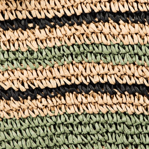 SOLD OUT Khaki Green Striped Woven Straw Braided Summer Tote Bag - Picture 4 of 5